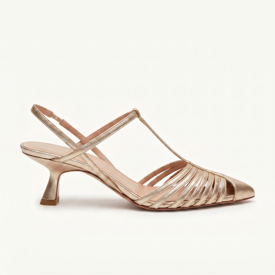 The RSVP Gold Strappy Heel Sandal