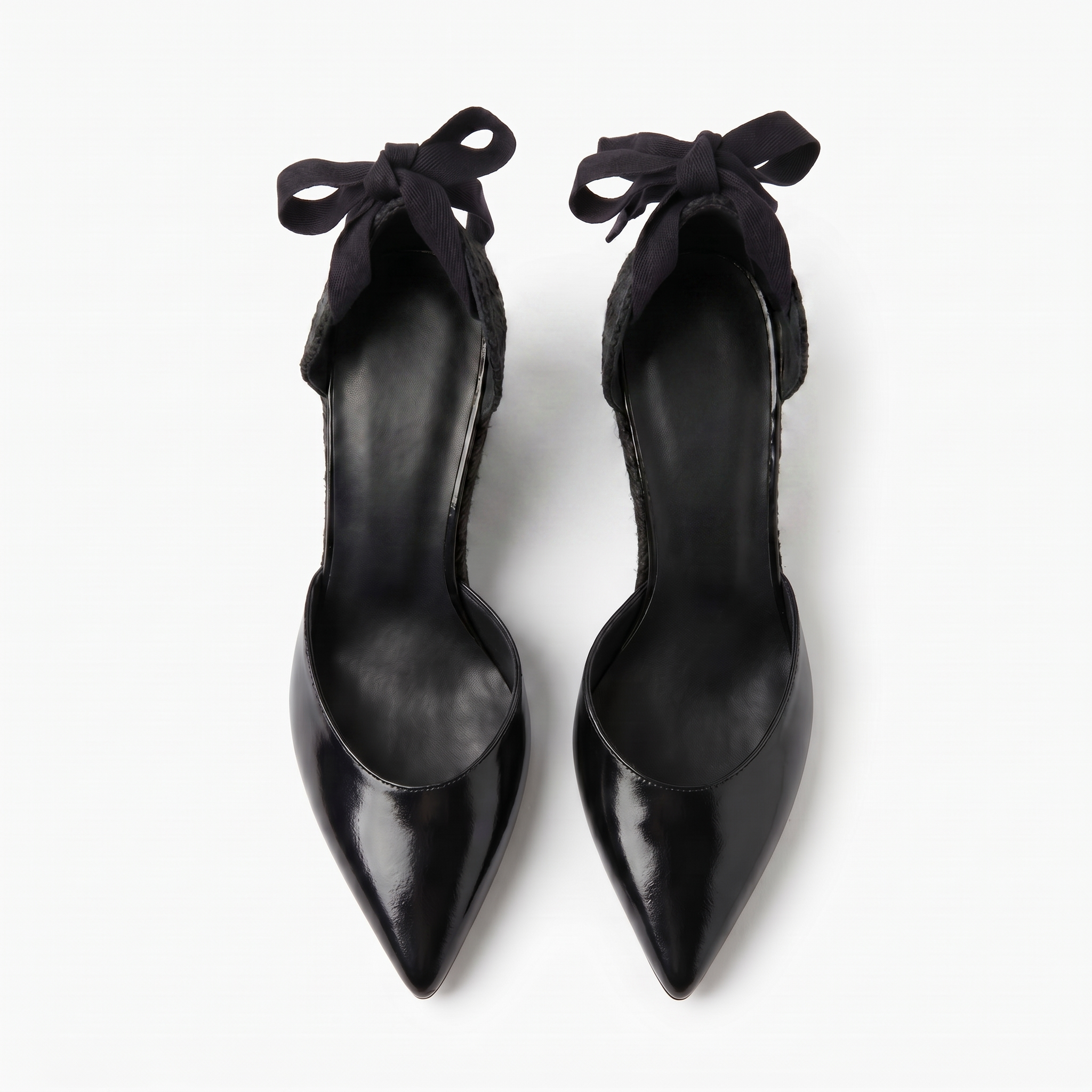 The Euro Summer Black Leather Espadrille Wedge