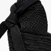 The Euro Summer Black Leather Espadrille Wedge